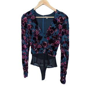 Ronny Kobo Collection Floral Velvet Burnout Bodysuit